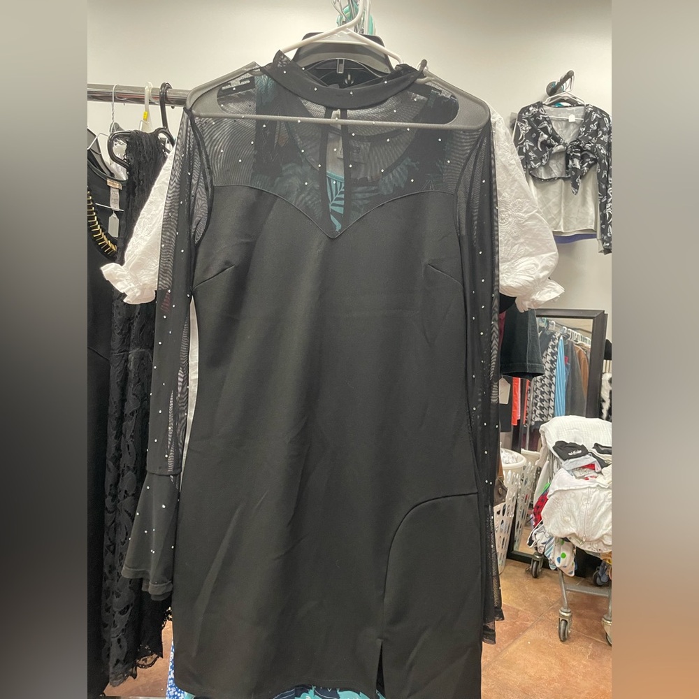 Crystal Doll Black Dress with Mesh and White Sleeves